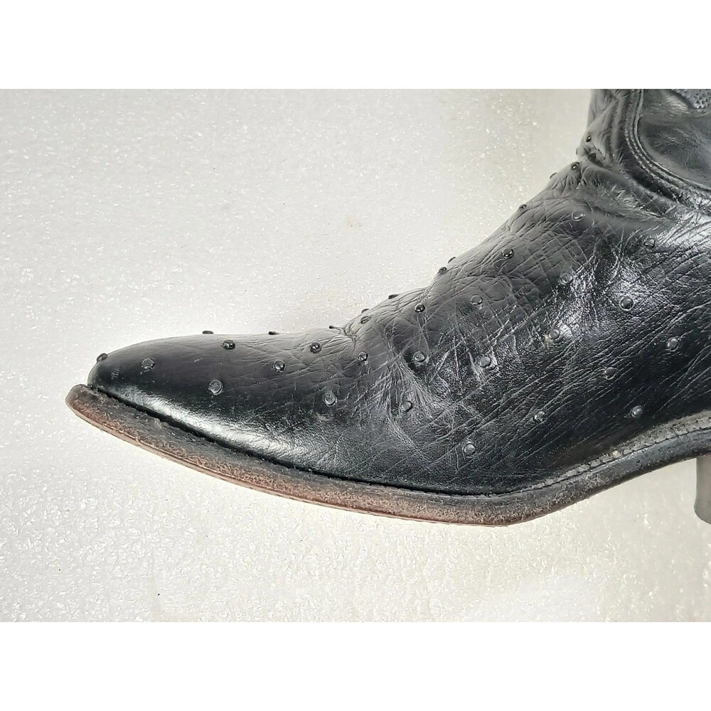 Vintage Handcrafted Black Ostrich Print Leather Cowboy Boots Men’s 8.5 D Mexico - Picture 12 of 16